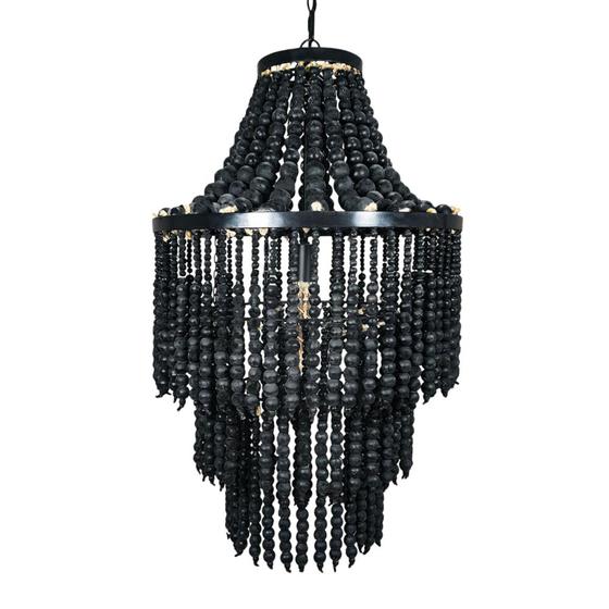 Imagem de Lustre Classico Rattan Preto Pingentes Preto Rico em Detalhe