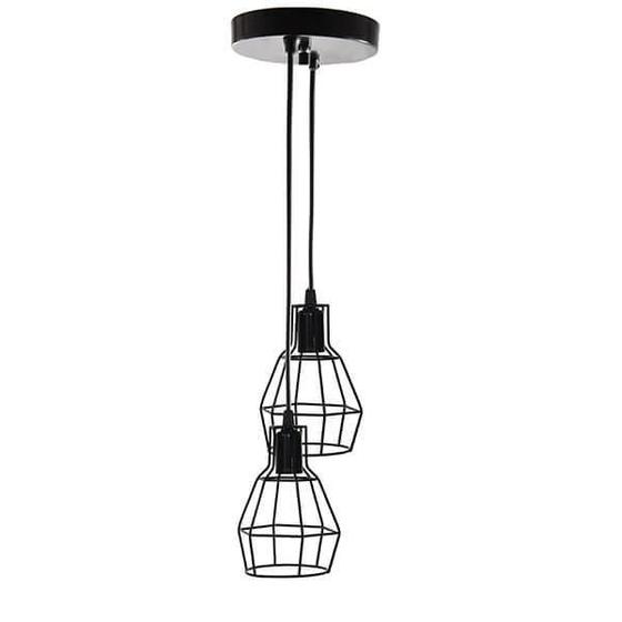 Imagem de Lustre Com 2 Pendentes Aramado Nu - Preto