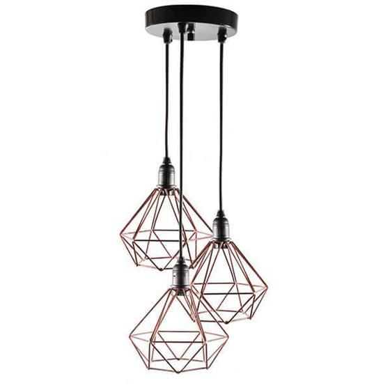 Imagem de Lustre com 3 pendentes aramado diamante  - cobre - Trybo