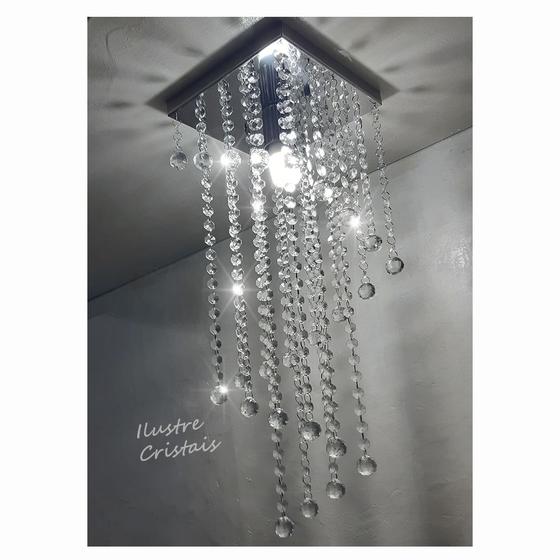 Imagem de Lustre De Cristal Acrílico Alto Brilho 20x20 Cm 55 cm altura Soq E27