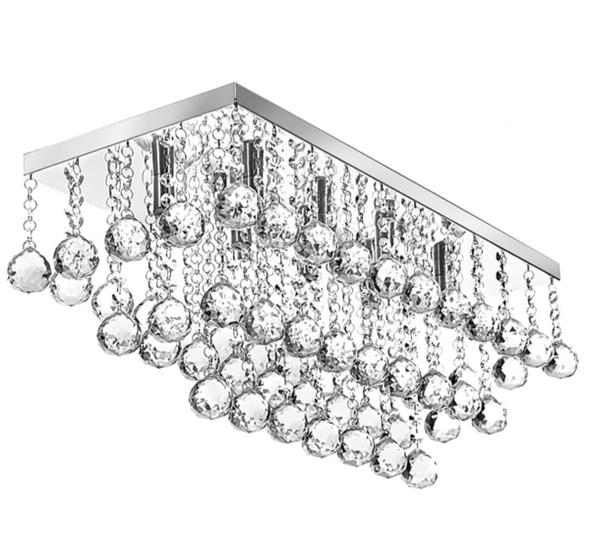 Imagem de Lustre de Cristal Acrílico Para Sala, Com 20cm de Altura, Com Base De Inox 50x22cm