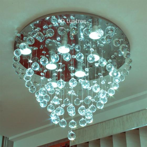 Imagem de Lustre de Cristal ,Base de inox 50cm de Diâmetro Modelo Torre 45cm de Altura para Cozinha