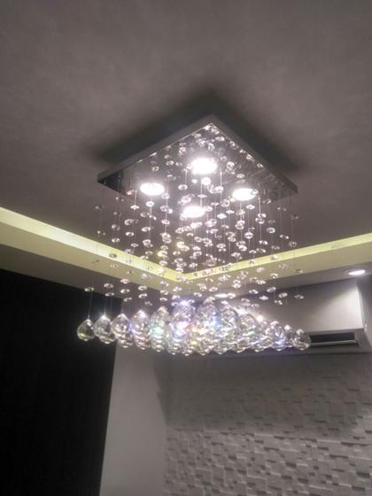 Imagem de Lustre de cristal base em aço Inox 28x28 para sala de estar jantar quarto