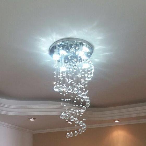 Imagem de Lustre De Cristal Em Espiral Para Hall De Entrada, Com 80Cm de Altura