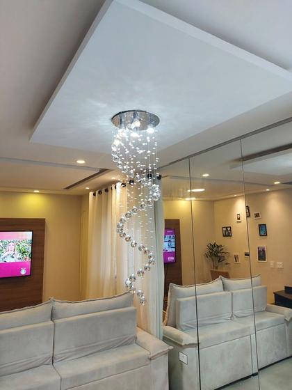 Imagem de Lustre De Cristal Espiral Para Sala, Base De Inox Espelhado