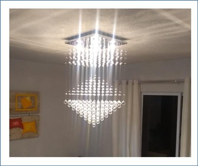 Imagem de Lustre de cristal  inox polido quadrado luminaria decoração e iluminação sala jantar estar e quarto