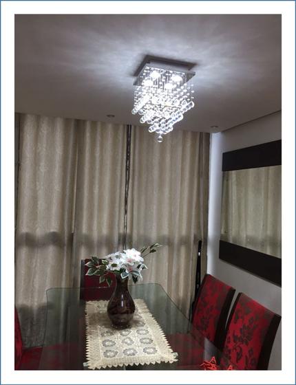 Lustre de cristal inox polido quadrado luminaria decoração e iluminação sala jantar estar e quarto Menor preço em Lustre de cristal inox polido quadrado luminaria decoração e iluminação sala jantar estar e quarto