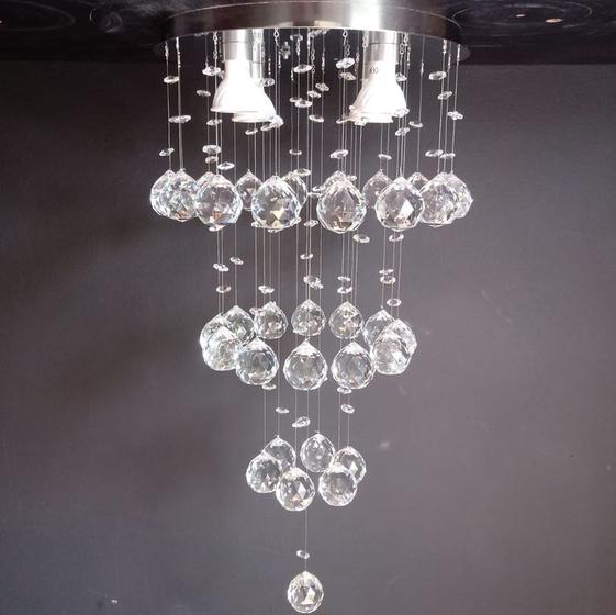 Imagem de Lustre de cristal legimo k9 para sala,quarto, com 50cm de altura  e base de inox polido 30cm de diâmetro