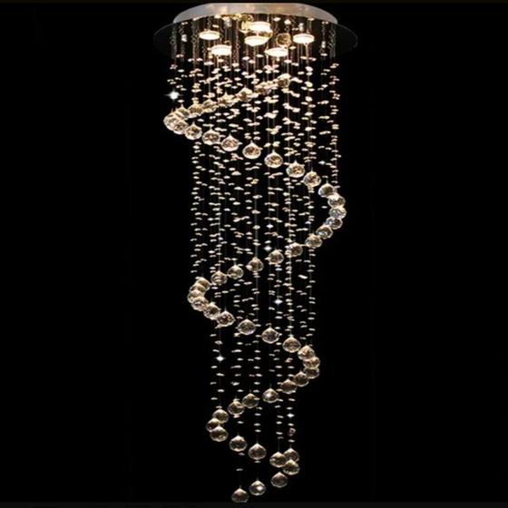Imagem de Lustre De Cristal Legítimo Espiral Com 3,30 Metros De Altura, Base De Inox Polido Com 40CM De Diâm.