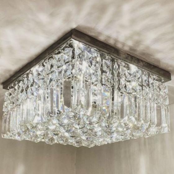 Imagem de Lustre De Cristal Legítimo K9, Base Em Aço Inox Espelhada