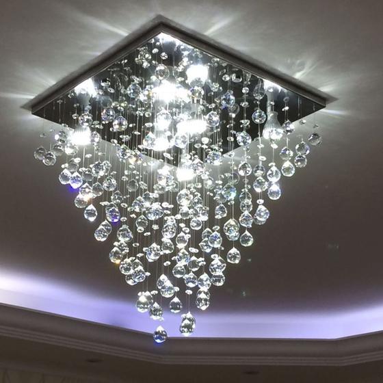 Imagem de Lustre de cristal, legítimos K9 para sala com 80cm de altura e base de inox espelhado de 42x42cm