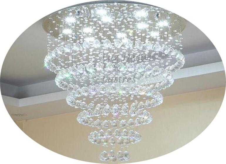 Imagem de Lustre De Cristal Modelo Torre Base de inox 60Cm Diâmetro