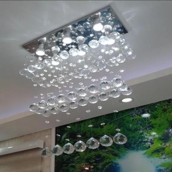 Imagem de Lustre de cristal p/ sala de jantar/estar com 60cm de altura, base de inox espelhado com 22x50cm