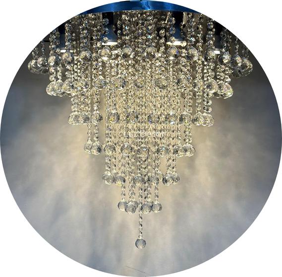 Imagem de Lustre De Cristal Para Quarto Base De Inox 60cm de Diâmetro