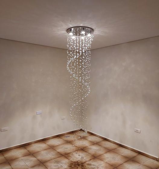 Imagem de Lustre de Cristal Para Sala de Jantar com 2,10M de Altura, Base De Inox Polido 40CM de Diâmetro