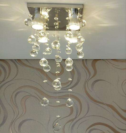Imagem de Lustre de Cristal, para Sala de Jantar e Hall Social, com 50 cm de Altura, Base de Inox Polido de 20x20cm