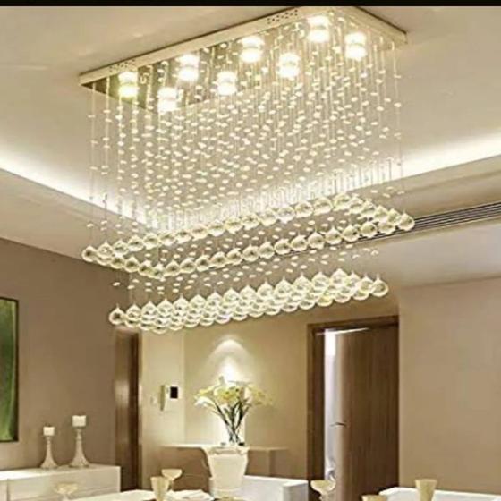 Imagem de Lustre De Cristal Para Sala De Jantar/Estar Com 70Cm De Altura, Base De Inox Espelhado 20X70cm .