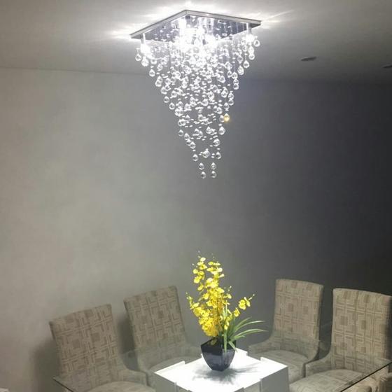 Imagem de Lustre de cristal para sala de jantar , salão de festa,com 80 cm de altura, base de inox polido 42x42 cm