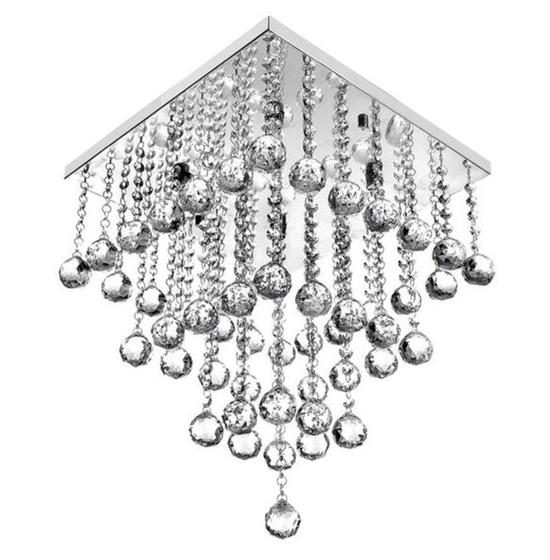 Imagem de Lustre de Cristal Para Sala e Escritório, 30 Cm de Altura, Base de Inox Espelhado 30x30 Cm, Cristais Legítimos K9 30mm.