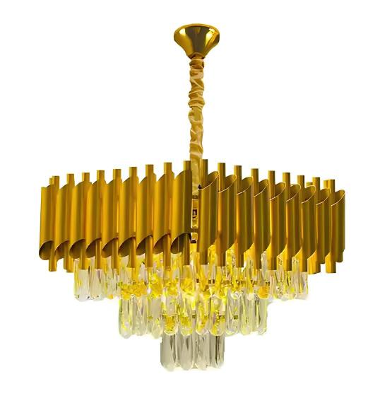 Imagem de Lustre De Cristal Pendente Alumínio Dourado 50cm Quadrado