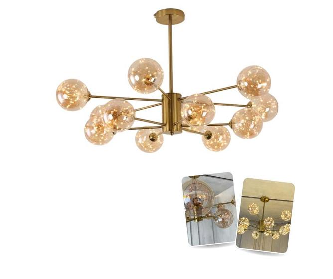 Imagem de Lustre Dourado Sputnik 12 Globos Com Luz De Fada Led Bivolt