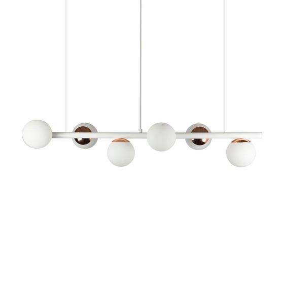 Imagem de Lustre Figo Branco / Cobre - 6 Globos Esfera De Vidro Branco