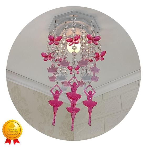 Imagem de Lustre Infantil Menina de Cristal Acrílico Branco-Rosa