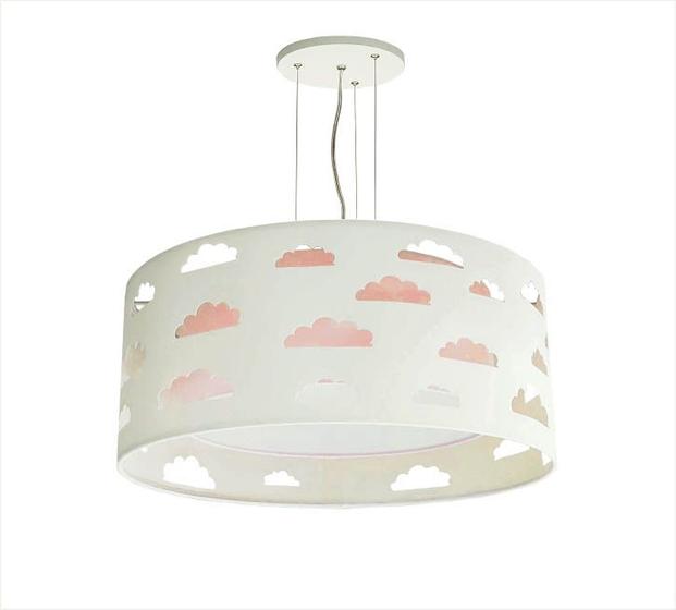 Imagem de Lustre Infantil Pendente Nuvens Recortes Rosa 40x16 Rosa