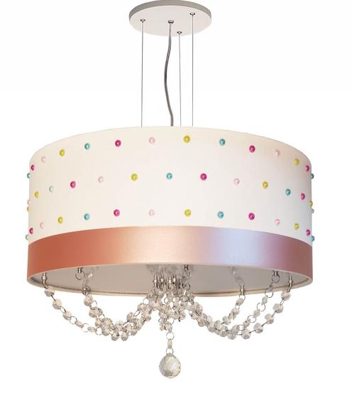 Imagem de Lustre Infantil Pendente Pérolas Coloridas 30x15 Branco