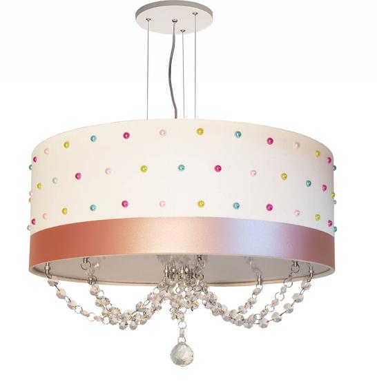 Imagem de Lustre Infantil Pendente Pérolas Coloridas 40x15 Branco