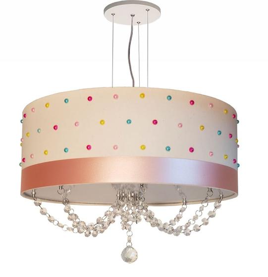 Imagem de Lustre Infantil Pendente Pérolas Coloridas 40x15 Cru