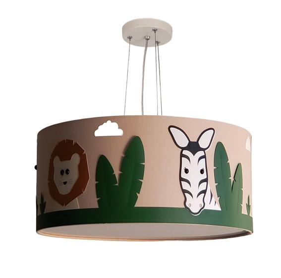 Imagem de Lustre Infantil Pendente Safari Cúpula Cinza Tecido 30X15