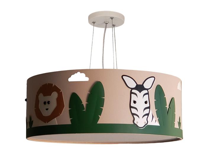 Imagem de Lustre Infantil Pendente Safari Cúpula Tecido 50x15 cm