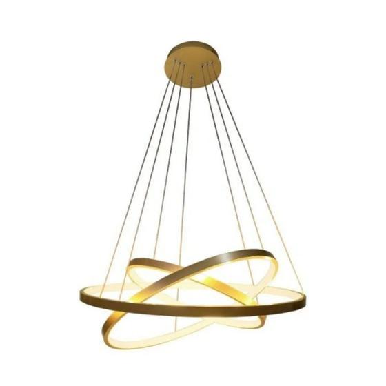 Imagem de Lustre Led Moderno Pendente Anéis Led 89w 3 Arcos Dourado