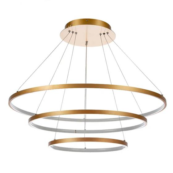 Imagem de Lustre Lumier 3 Aros Dourado 20/40/60cm Iluminação Sofisticada LED Integrado 3000K Bivolt Sala de Estar