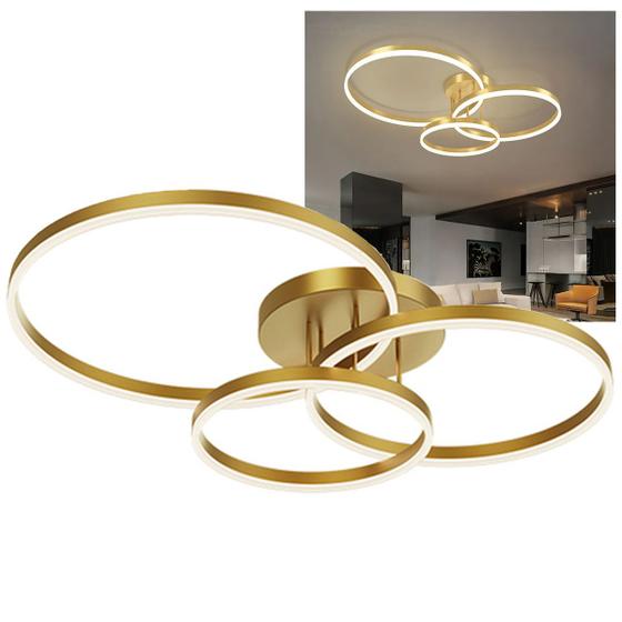 Imagem de Lustre Luminaria 3 em 1 Aneis Infinito Perfil Led Arco Orbital Iluminaçao Ambiente Moderno Residencial Comercial Decoraçao Sala Quarto Recepçao