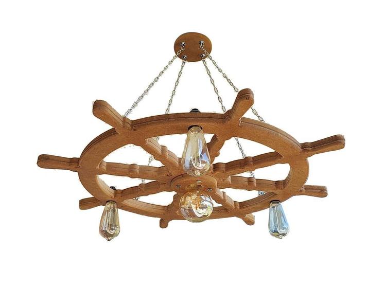 Imagem de Lustre Luminária Pendente 85Cm Leme De Navio Rústico 4B