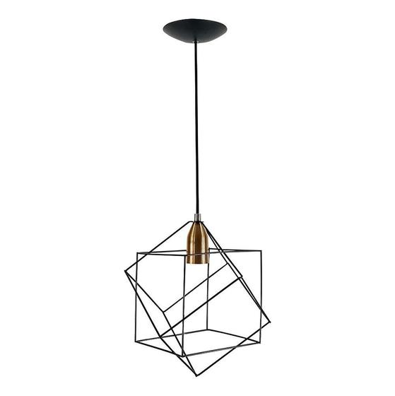 Imagem de Lustre Luminária Pendente Aramado Cubo Wireframe 29Cm Preto