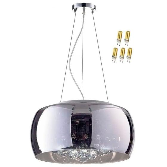 Lustre Luminaria Pendente e Plafon Soho Cristal Legítimo K9 e Vidro Cromado 40cm com Lâmpada Led Inclusa Menor preço em Lustre Luminaria Pendente e Plafon Soho Cristal Legítimo K9 e Vidro Cromado 40cm com Lâmpada Led Inclusa