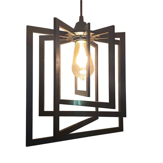 Imagem de Lustre Luminária Pendente Madeira Retro Rustic Luxo Quadrado