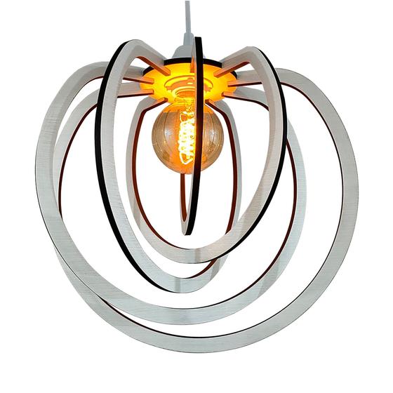 Imagem de Lustre Luminária Pendente Madeira Sala Quarto Cozinha Balcão Circular Branco