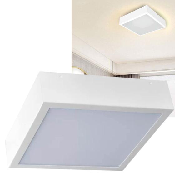 Imagem de Lustre Luminária Plafon De Sobrepor Quadrado 30x30cm Para 4 Lâmpadas Led E27 Painel Moderno Branco Bivolt 110V 220V Para Sala Quarto Cozinha