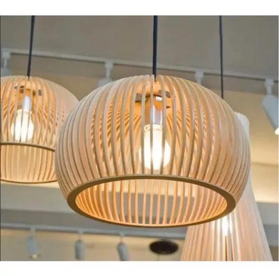 Imagem de Lustre Luminária Teto Grande Pendente Bola de Madeira Decoração Sala de Jantar Cozinha Quarto