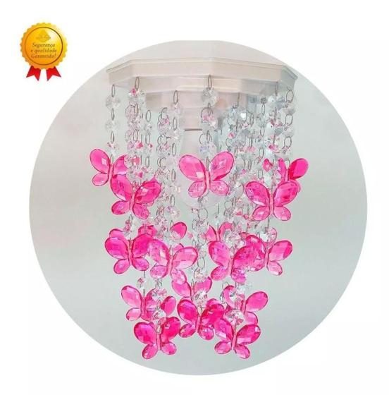 Imagem de Lustre Para Quarto de Menina Luminária Infantil Plafon Decorar Ambiente Bebê Borboletas