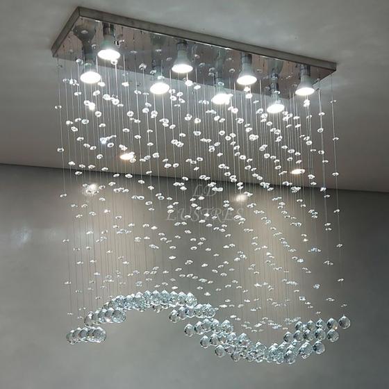 Imagem de Lustre para sala de jantar Retangular com cristais legítimos e base de inóx 70x20cm com 80cm altura