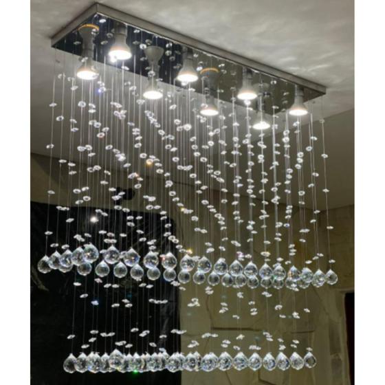 Imagem de Lustre Para Sala de Jantar Retangular com Cristais Legítimos e Base de Inox 70x20cm com 90cm Altura - Casa Cristalle