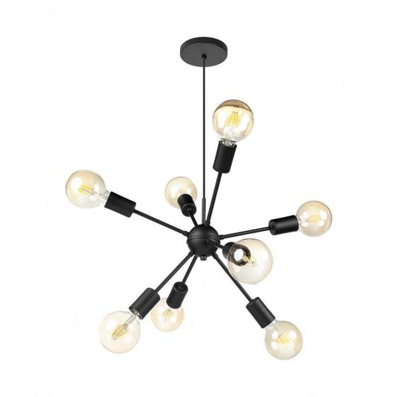 Imagem de Lustre Para Sala Moderno Preto 8 Lâmpadas Pendente Sputnik