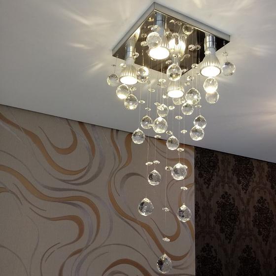 Imagem de Lustre para sala, quarto em cristais K9 de 30mm, com 50cm de altura e 04 lâmpadas GU10 BF