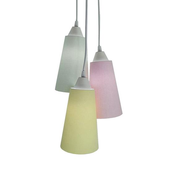 Imagem de Lustre Pendente 3 Cúpulas Verde, Rosa e Amarelo Claros Bivolt