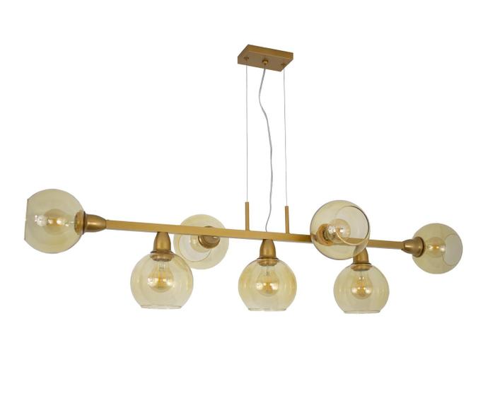 Imagem de Lustre Pendente 7 Bolas 1,20cm Vidro Âmbar Globo Dourado 282